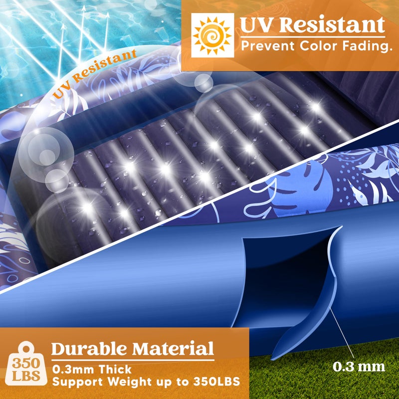 SLOOSH Inflatable Tanning Pool Lounger Float, 85" x 57" Extra Large Pool Floats Adult with Pillow, 4 in 1 Suntan Tub Raft Floatie,Sunbathing Bed Lounge for Water Blow Up Ball Pit, XL-Dark Blue - Image 4