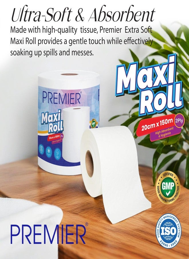 Premier Maxi Roll Tissue Papers - Pack of 2 | Multipurpose Disposable Paper Napkins | 15 GSM 2-Ply, 20cm x 150m | Gentle & Hygienic Tissues for Home, Office & Travelling - Image 2