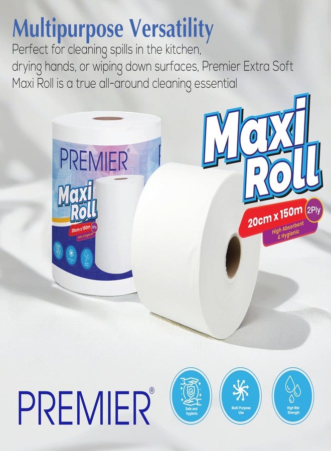 Premier Maxi Roll Tissue Papers - Pack of 2 | Multipurpose Disposable Paper Napkins | 15 GSM 2-Ply, 20cm x 150m | Gentle & Hygienic Tissues for Home, Office & Travelling - Image 3