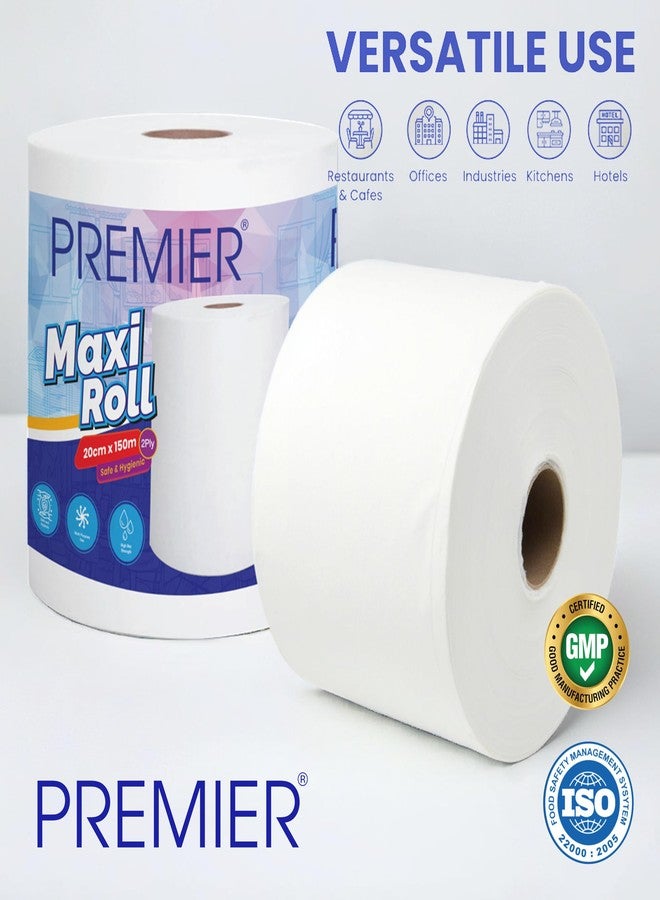 Premier Maxi Roll Tissue Papers - Pack of 2 | Multipurpose Disposable Paper Napkins | 15 GSM 2-Ply, 20cm x 150m | Gentle & Hygienic Tissues for Home, Office & Travelling - Image 4