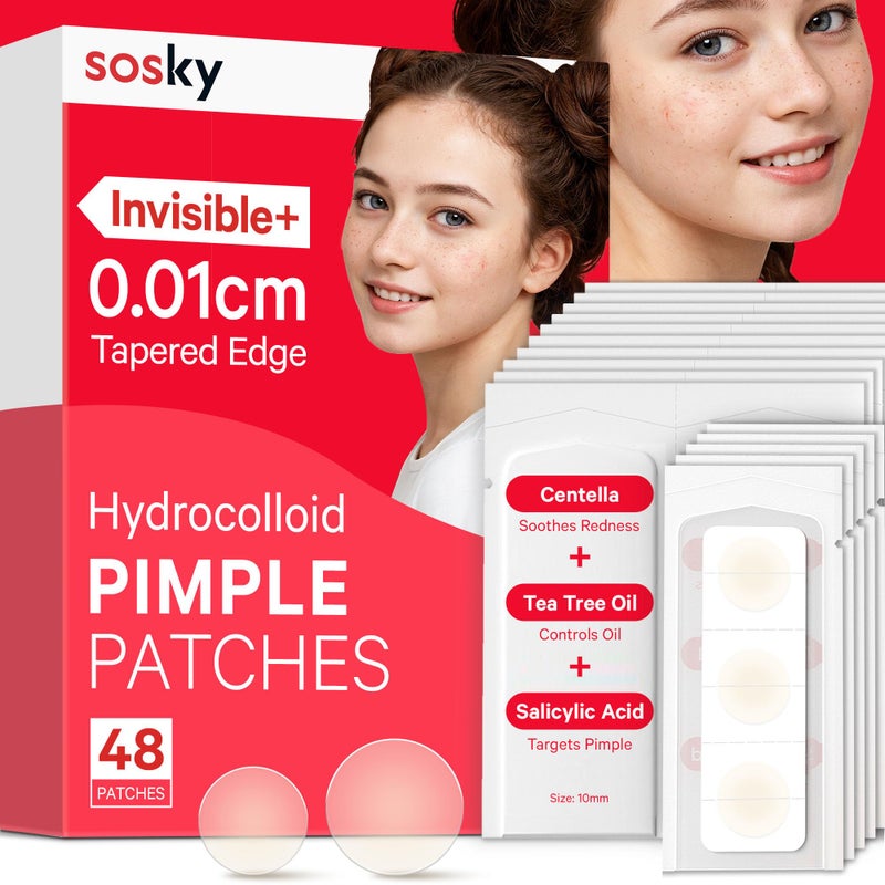 Sosky Pimple Patches for Face FSA HSA Eligible Invisible Hydrocolloid Acne Patches Zit Sticker for Face and Skin Pimple Sticker for Covering Zits Blemishes with Salicylic Acid 48 Count