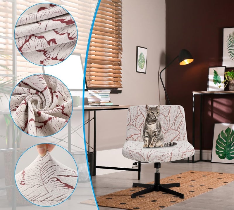 Fuloon Criss Cross Chair Cover, Stretchable, Solid Jacquard, Armless Chair Slipcovers for Office/Desk/Mid Back Wide Seat/Computer/Task/Vanity Chair (Reed -Shaped Jacquard, Red) - Image 2