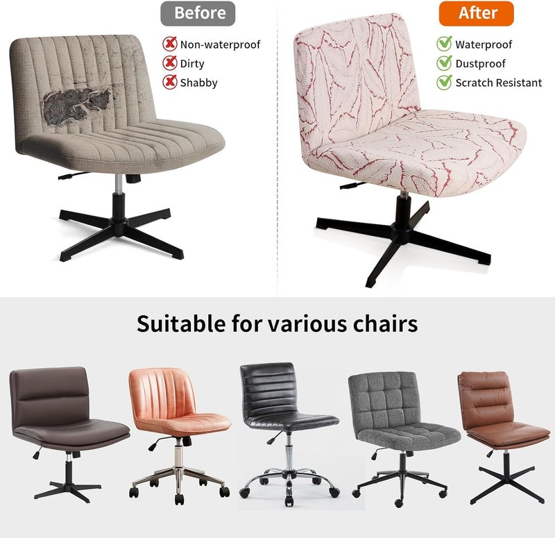 Fuloon Criss Cross Chair Cover, Stretchable, Solid Jacquard, Armless Chair Slipcovers for Office/Desk/Mid Back Wide Seat/Computer/Task/Vanity Chair (Reed -Shaped Jacquard, Red) - Image 5