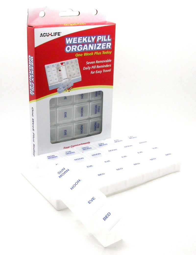 Acu-Life Weekly (7-Day) Pill Case, Medicine Planner, Vitamin Organizer Box, 4 Times a Day AM/PM, One Week Plus Today, Removable Compartments, Easy to Use, White, BPA Free - Image 3