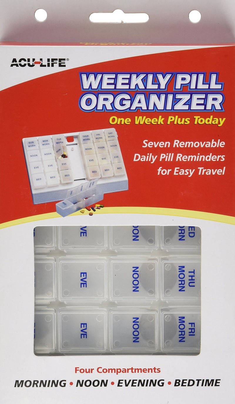 Acu-Life Weekly (7-Day) Pill Case, Medicine Planner, Vitamin Organizer Box, 4 Times a Day AM/PM, One Week Plus Today, Removable Compartments, Easy to Use, White, BPA Free - Image 5