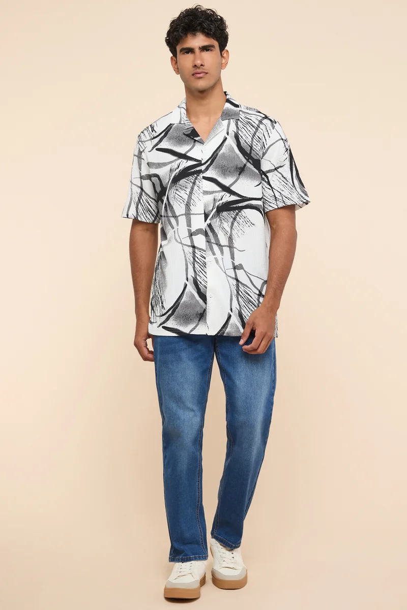 R&b Patterned Shirt with Reverse Collar and Short Sleeves