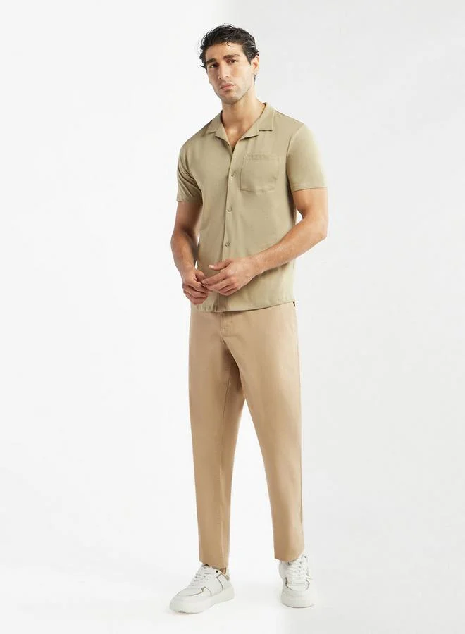 Splash FAV Solid Camp Collar Shirt with Short Sleeves and Pocket