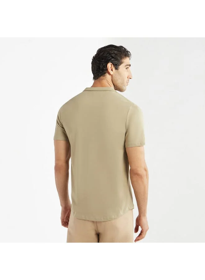 Splash FAV Solid Camp Collar Shirt with Short Sleeves and Pocket