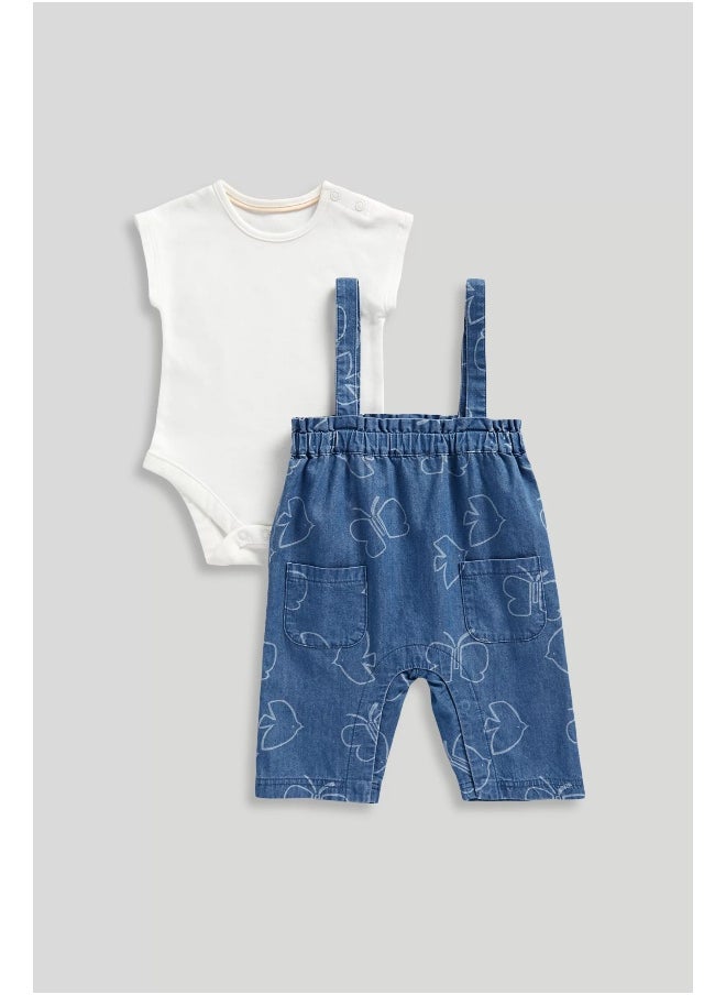 mothercare Denim Dungarees and Bodysuit Set  - Image 2