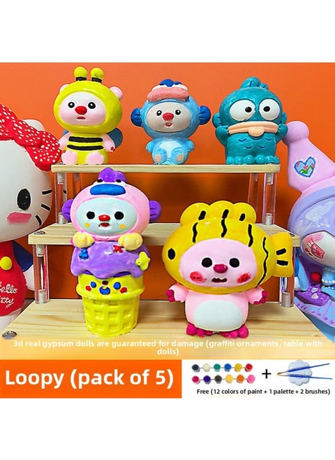 Jiji Cat Plaster Doll Coloring Diy Piggy Bank Little Red Book Net Red Sanliou Large White Embryo One-piece Delivery-Color:Loopy Ruby [5 Pack] 3D Small Plaster-Send Colored Suit