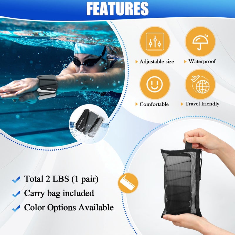 BECOJADDE Ankle Weights for Women Wrist Weights Set of 2 (1 lb Each) Adjustable Arm Leg Weight for Womens Men Suitable for Walking Swimming Running Pilates Yoga Gym, Gradient Black - Image 3
