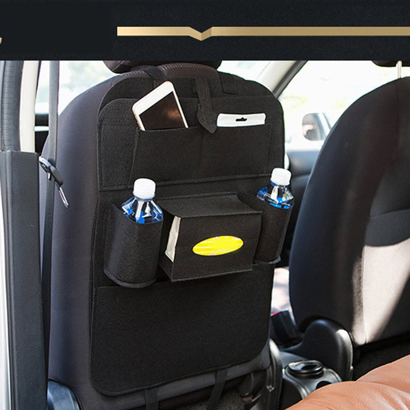 Auto Car Backrests Protect Car Seat Back Organizer Multi-Pocket Storage Solution for Pad / Phone / Bottle / Umbrella (Black) - Image 2