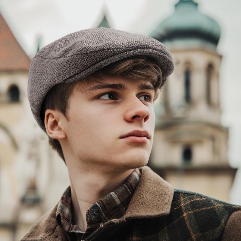 LADYBRO Classic Solid Flat Cap Newsboy Hats for Men Cabbie Driving Scally Adjustable (Polyester Blend, Grey) - Image 2