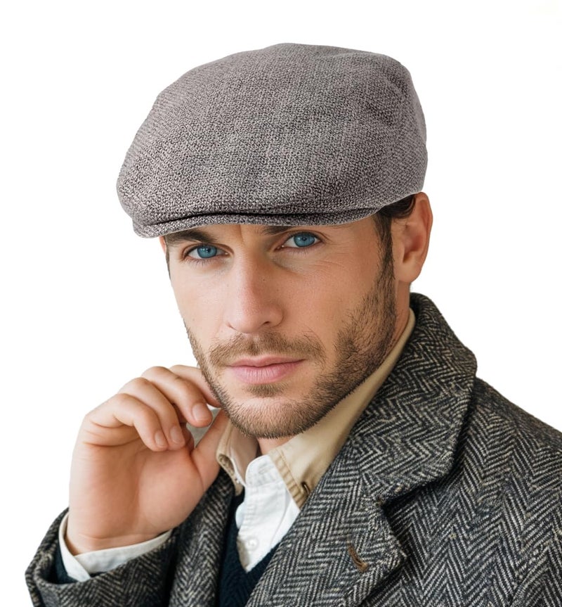 LADYBRO Classic Solid Flat Cap Newsboy Hats for Men Cabbie Driving Scally Adjustable (Polyester Blend, Grey) - Image 1