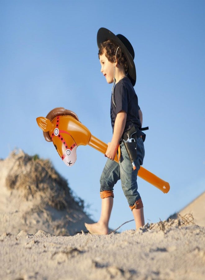 EVERMARKET 12PCS Inflatable Stick Horse,Blow Up Horse Head on Stick Pony Costume Western Cowboy Cowgirl Baby Shower Birthday Party Decorations Halloween Supplies Favors Props, 38 Inches (Brown) - Image 4