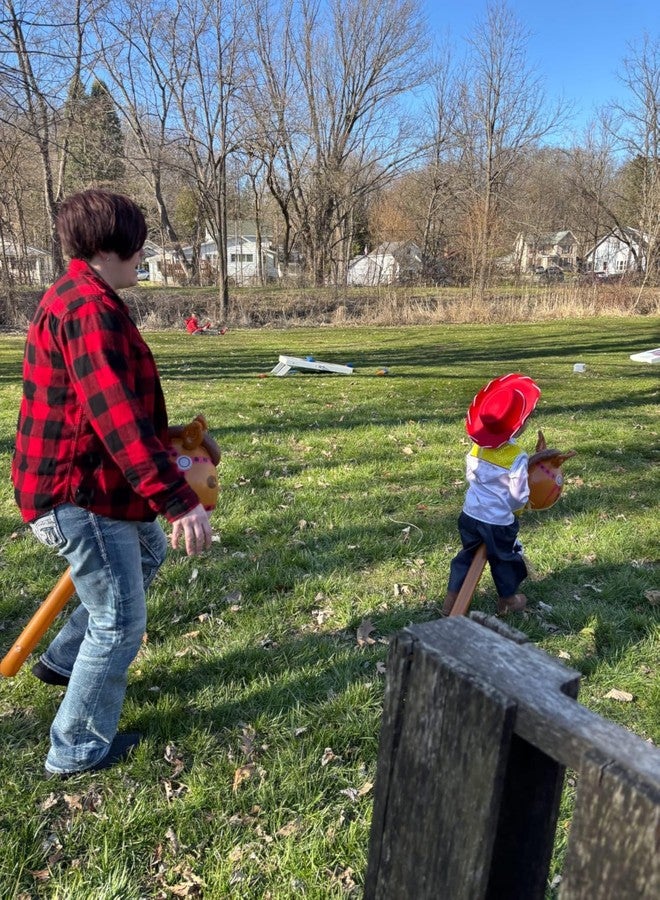 EVERMARKET 12PCS Inflatable Stick Horse,Blow Up Horse Head on Stick Pony Costume Western Cowboy Cowgirl Baby Shower Birthday Party Decorations Halloween Supplies Favors Props, 38 Inches (Brown) - Image 5