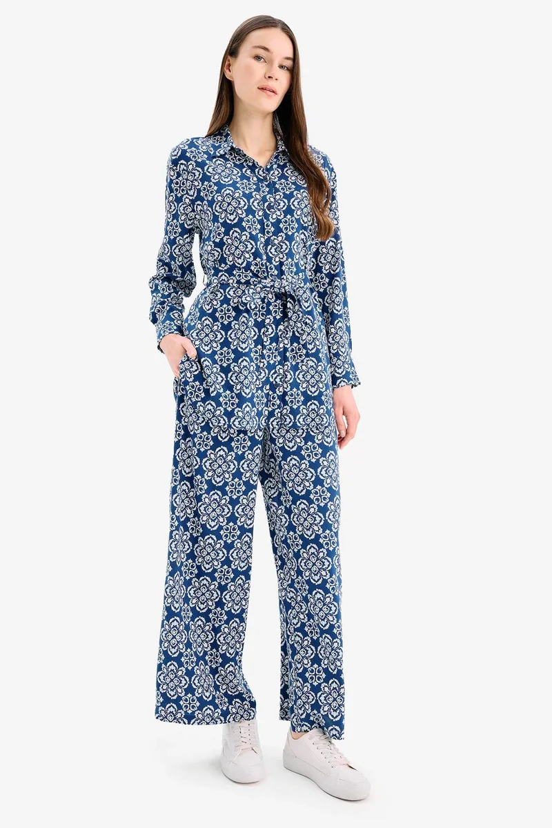ديفاكتو Wide Leg Printed Viscose Trousers