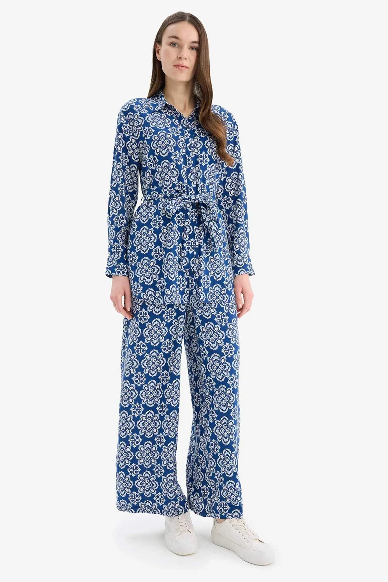 ديفاكتو Wide Leg Printed Viscose Trousers