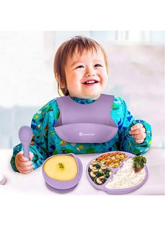 Snowie Soft ® 5Pcs Silicone Tableware Kit For Baby Foodgrade Silicone Tableware Kit Baby Plate & Bowl With Sucker, Cup, Spoon, Bib Food Grade Silicone Bpa-Free Dishwasher & Microwave Safe Baby Product  - Image 2