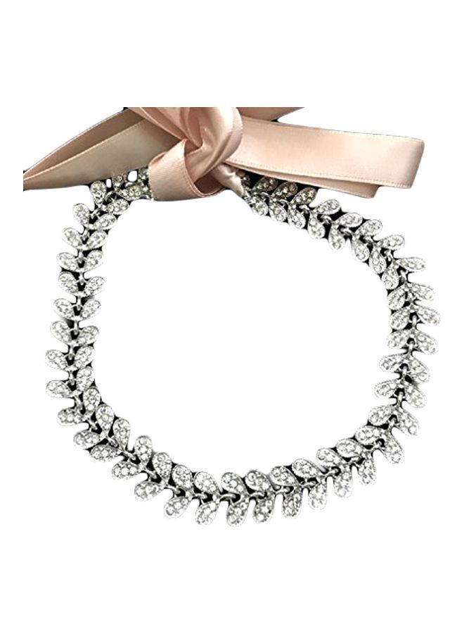 NIBEMINENT Rhinestone Crystal Studded Ribbon Headband Silver/Pink - Image 1