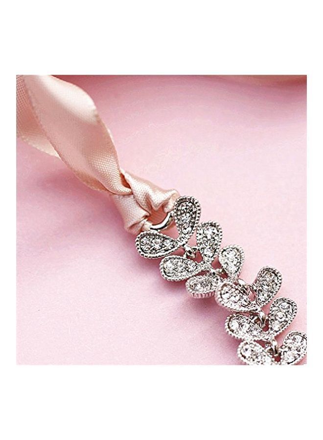 NIBEMINENT Rhinestone Crystal Studded Ribbon Headband Silver/Pink - Image 2