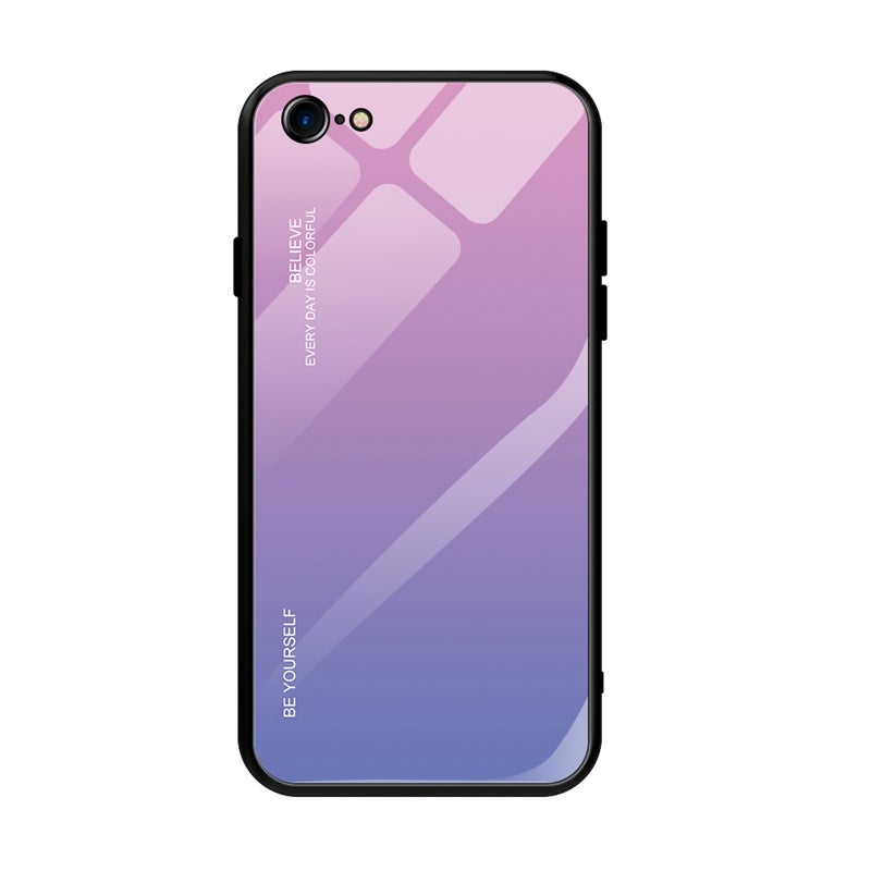HuHa Protective Cover For iPhone SE 2022 / SE 2020 / 8 / 7 Gradient Color Glass Case(Light Purple) - Image 1