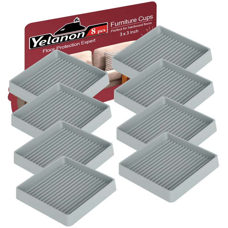 Yelanon Furniture Coasters8 Pcs 3 Furniture Caster Cups  Non Slip Pads Hardwood Floors  Non Skid Furniture Grippers Rubber Furniture Feet Anti Slide Floor Protector for Bed Couch Stoppers