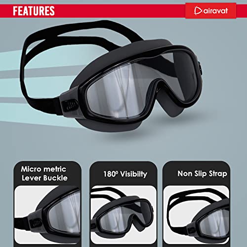 AIRAVAT Macho swimming goggles for Kids Children Teens, polycarbonate goggles, Anti-Fog, Anti-UV, Wide View Swimming Goggles, Free size (Black) - Image 2