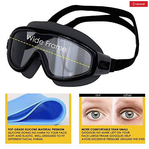 AIRAVAT Macho swimming goggles for Kids Children Teens, polycarbonate goggles, Anti-Fog, Anti-UV, Wide View Swimming Goggles, Free size (Black) - Image 4