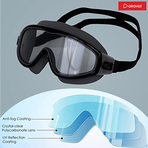AIRAVAT Macho swimming goggles for Kids Children Teens, polycarbonate goggles, Anti-Fog, Anti-UV, Wide View Swimming Goggles, Free size (Black) - Image 3
