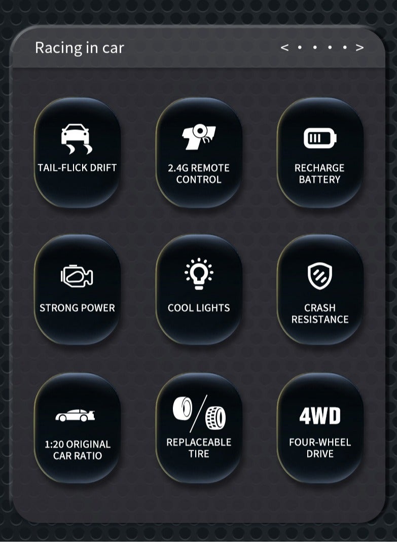 Remote Control Car Racing Vehicle | 1:20 Scale 4WD High-Speed GTR RC Drift Car | 2.4GHz Electric Sport Toy with Extra Tires, LED Lights, 15KM/H Speed | Perfect Gift for Kids & Beginners - Image 2