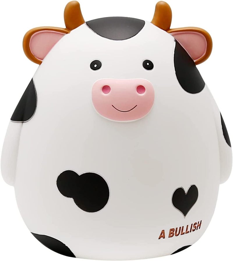 HW Cow Piggy Bank Unbreakable Coin Box for Kids Cute Animal Money Bank Birthday for Boys GirlsCoin Saving Boxes White