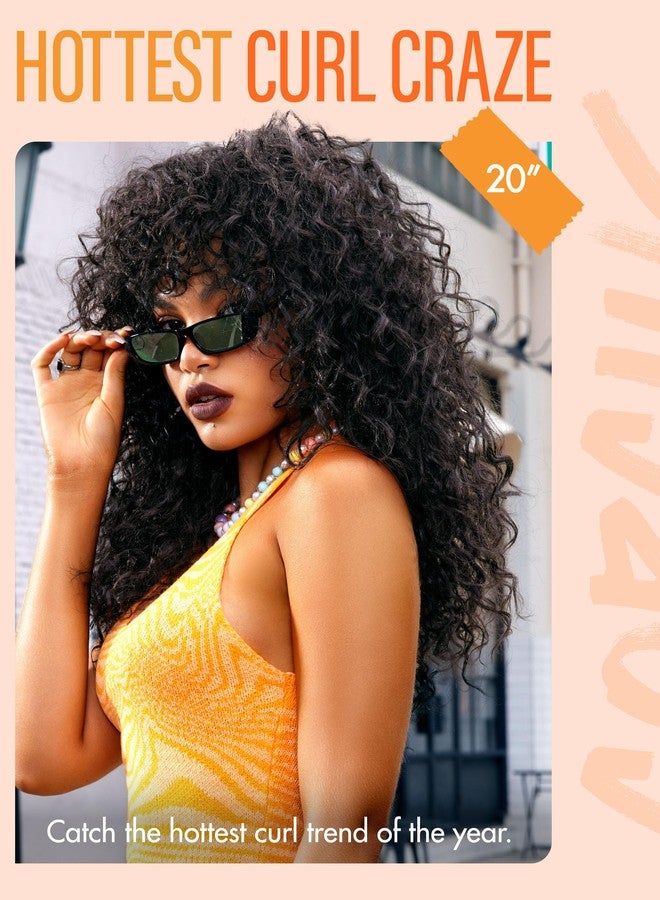 GORGIUS Shaggy Haircuts Natural Black Curly Wigs with Bangs Crafted with Style-Archive™ Technology: Premium Fiber & Remy Human Hair Blended, Realistic Look with True Scalp - Image 2