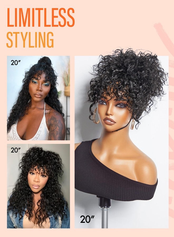 GORGIUS Shaggy Haircuts Natural Black Curly Wigs with Bangs Crafted with Style-Archive™ Technology: Premium Fiber & Remy Human Hair Blended, Realistic Look with True Scalp - Image 5