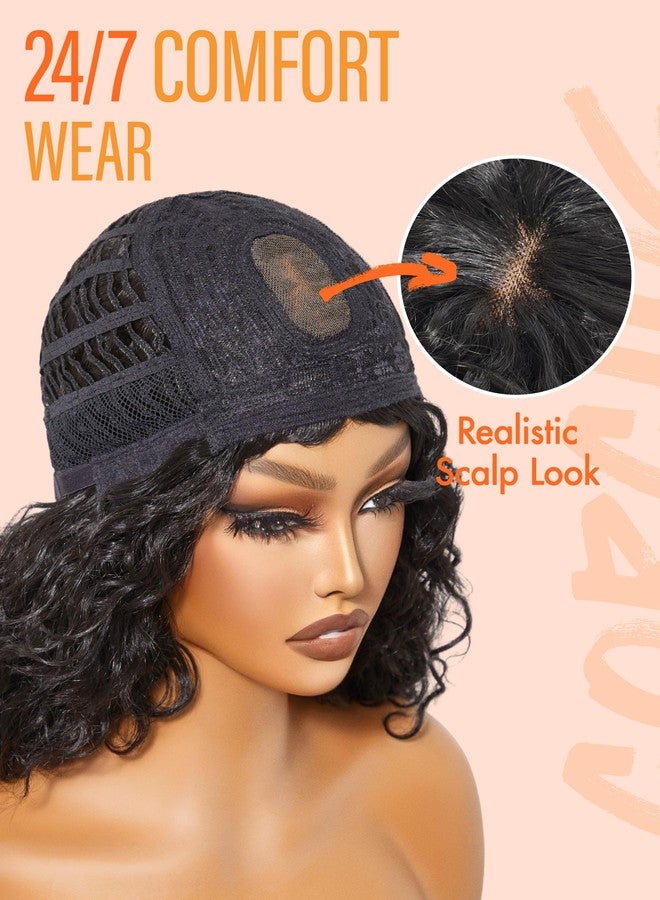 GORGIUS Shaggy Haircuts Natural Black Curly Wigs with Bangs Crafted with Style-Archive™ Technology: Premium Fiber & Remy Human Hair Blended, Realistic Look with True Scalp - Image 3