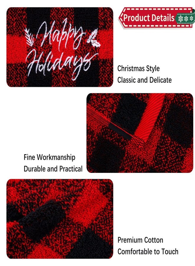 MCEAST 3 Pack Christmas Hand Towels, 18 x 14 Inches Red and Black Buffalo Plaid Christmas Soft Washcloths Pure Cotton Towels for Bathroom Kitchen Home and Xmas Decoration - Image 3