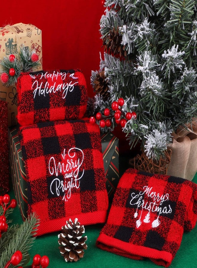 MCEAST 3 Pack Christmas Hand Towels, 18 x 14 Inches Red and Black Buffalo Plaid Christmas Soft Washcloths Pure Cotton Towels for Bathroom Kitchen Home and Xmas Decoration - Image 4