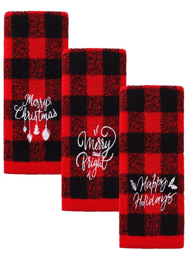 MCEAST 3 Pack Christmas Hand Towels, 18 x 14 Inches Red and Black Buffalo Plaid Christmas Soft Washcloths Pure Cotton Towels for Bathroom Kitchen Home and Xmas Decoration - Image 1