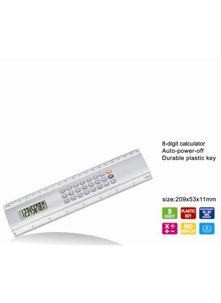 Generic - 2-in-1 Ruler Calculator – 20cm/8 Inch with 8-Digit LCD Display, Battery-Powered, Multifunctional Office & School Calculator, Portable Math Tool for Students, Professionals, and Promotional Gifts - Image 1