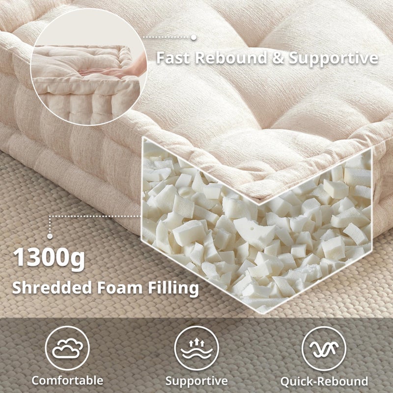 Intelligent Design Large Floor Pillow for Adults Yoga or Meditation Cushion with Handle, Floor Cushion for Board Games, Lustrous Chenille Tufted, Handsewn Scalloped Edge, Azza, 24" x 24" x 5" Ivory - Image 2