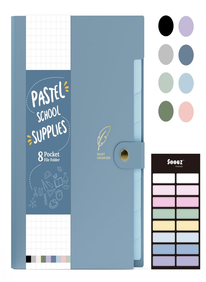 Sooez Aesthetic 8 Pocket Accordion File Organizer, Pastels Expanding File Folder for Important Document with Labels, Portable Receipt Bill Organizer for Office School Supplies, Letter Size Haze Blue - Image 1