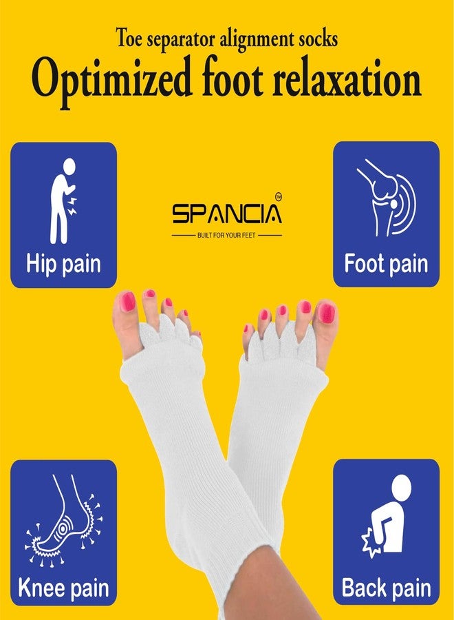 SPANCIA Foot Alignment Socks Cotton | 5 Toe Separator | For Foot Pain Relief | Bunion Corrector | Hallux Valgus | Plantar Fasciitis | 1 Pair (White) - Image 5