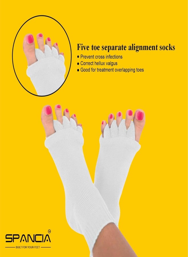 SPANCIA Foot Alignment Socks Cotton | 5 Toe Separator | For Foot Pain Relief | Bunion Corrector | Hallux Valgus | Plantar Fasciitis | 1 Pair (White) - Image 4