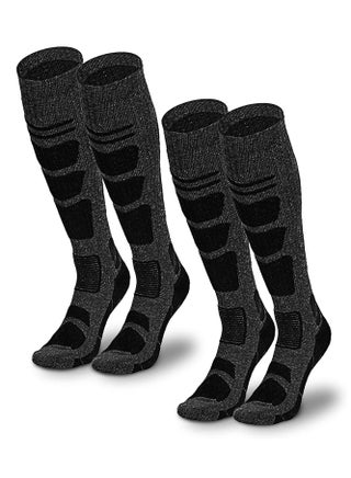 Warm Merino Wool Ski Socks for Men & Women - 2 Pack, Knee-High, Non-Slip, Perfect for Skiing & Snowboarding