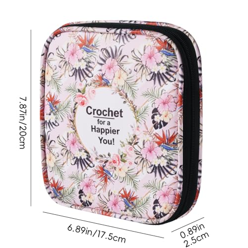 Wanshui Crochet Hook Case,Portable Zipper Storage Organizer Bag for Crochet Hooks, Knitting Needles, Project & Sewing Supplies, Lightweight,Easy to Hold (No Accessories Included).Pink Flower - Image 2