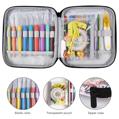 Wanshui Crochet Hook Case,Portable Zipper Storage Organizer Bag for Crochet Hooks, Knitting Needles, Project & Sewing Supplies, Lightweight,Easy to Hold (No Accessories Included).Pink Flower - Image 3