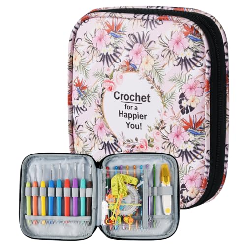 Wanshui Crochet Hook Case,Portable Zipper Storage Organizer Bag for Crochet Hooks, Knitting Needles, Project & Sewing Supplies, Lightweight,Easy to Hold (No Accessories Included).Pink Flower - Image 1