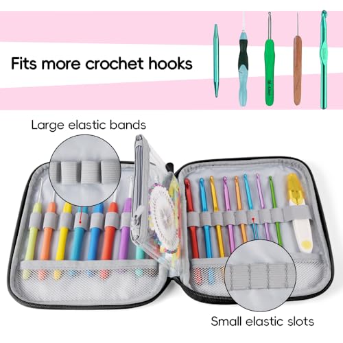 Wanshui Crochet Hook Case,Portable Zipper Storage Organizer Bag for Crochet Hooks, Knitting Needles, Project & Sewing Supplies, Lightweight,Easy to Hold (No Accessories Included).Pink Flower - Image 4