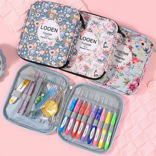 Wanshui Crochet Hook Case,Portable Zipper Storage Organizer Bag for Crochet Hooks, Knitting Needles, Project & Sewing Supplies, Lightweight,Easy to Hold (No Accessories Included).Pink Flower - Image 5