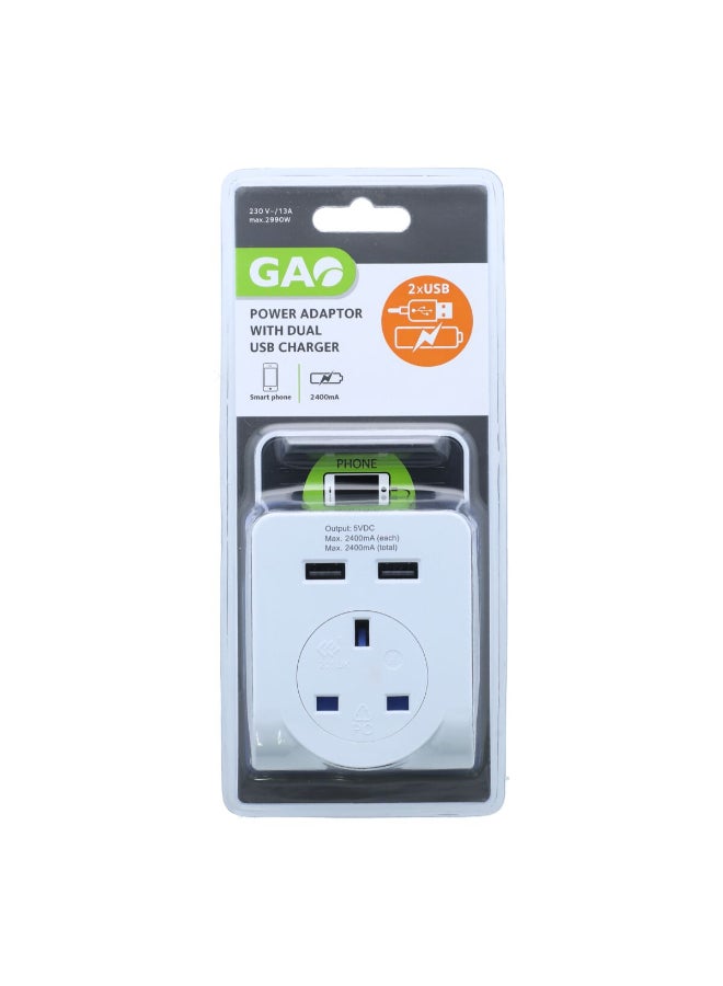 GAO 2 USB Charger Power Adapter White and Grey 9.4 x 8.2 x 21.2 cm EMP601USB-UK - Image 5